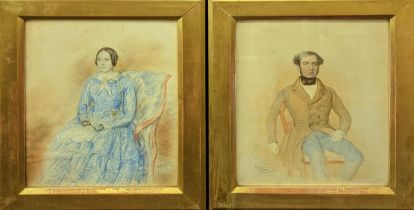 19th century Continental School, a pair of portraits of a gentleman and lady, watercolours, signed