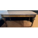 A Georgian style granite top console table, fluted legs raised on casters, circa 20th century, H.