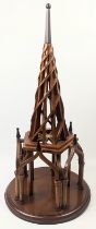 An architectural helix church spire wooden model, H.55cm