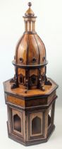 A large architectural model dome and cupola, the lower section with a hinged door, H.62cm
