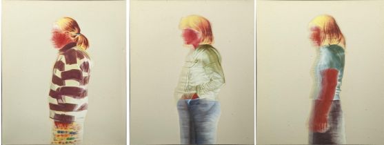 Camille Nao Katsuragi (Japanese, 1974-2003), Standing on the Dateline, triptych oil on canvas