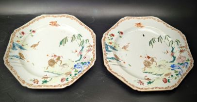 A pair of 18th century Chinese plates depicting child riding an ox, D.22cm