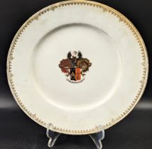 A 19th century Russian Armorial porcelain plate, central armorial crest of a Russian noble family,