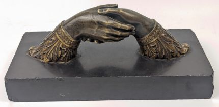 Late 19th century French bronze on marble of an oath, L.21.5cm