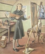 Veronica Burleigh (British, 1909-1999), Self Portrait painting in RAF uniform, oil on canvas, signed
