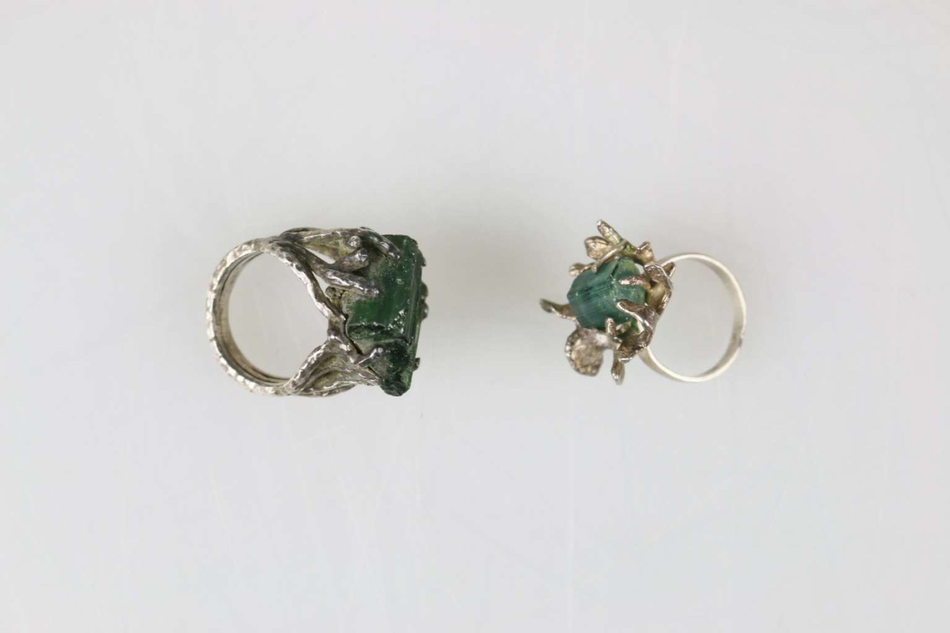 Paar Ringe mit grünem Stein - Bild 3 aus 3