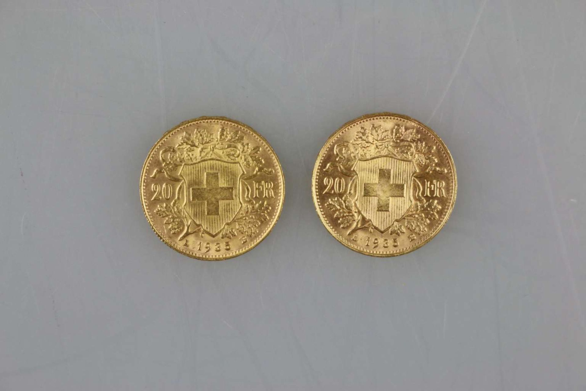 Schweiz, 2 Goldmünzen 20 Franken, Vreneli 1935 - Bild 2 aus 2