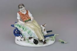 Meissen Figurengruppe, "Knabe auf Schiebebock"