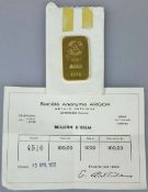 Goldbarren 100 Gramm bez. "ARGOR S.A. CHIASSO 1000 ESSAYEUR FONDEUR", Nr. 4510 von 1959