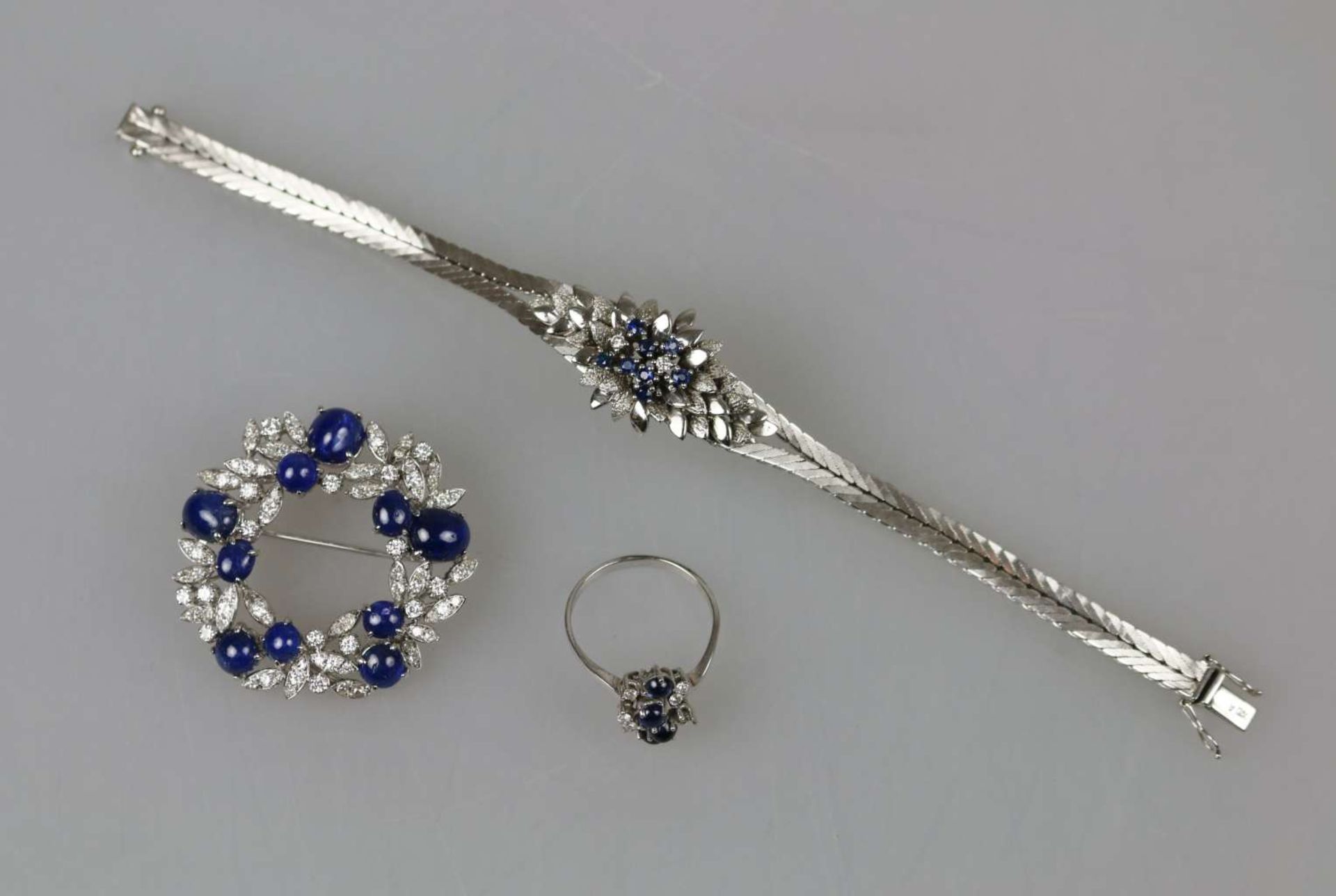 14K WG Schmuckset mit Brillanten und Farbsteinen