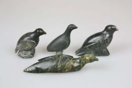 4 Steinfiguren, Vögel, Inuit-Kunst