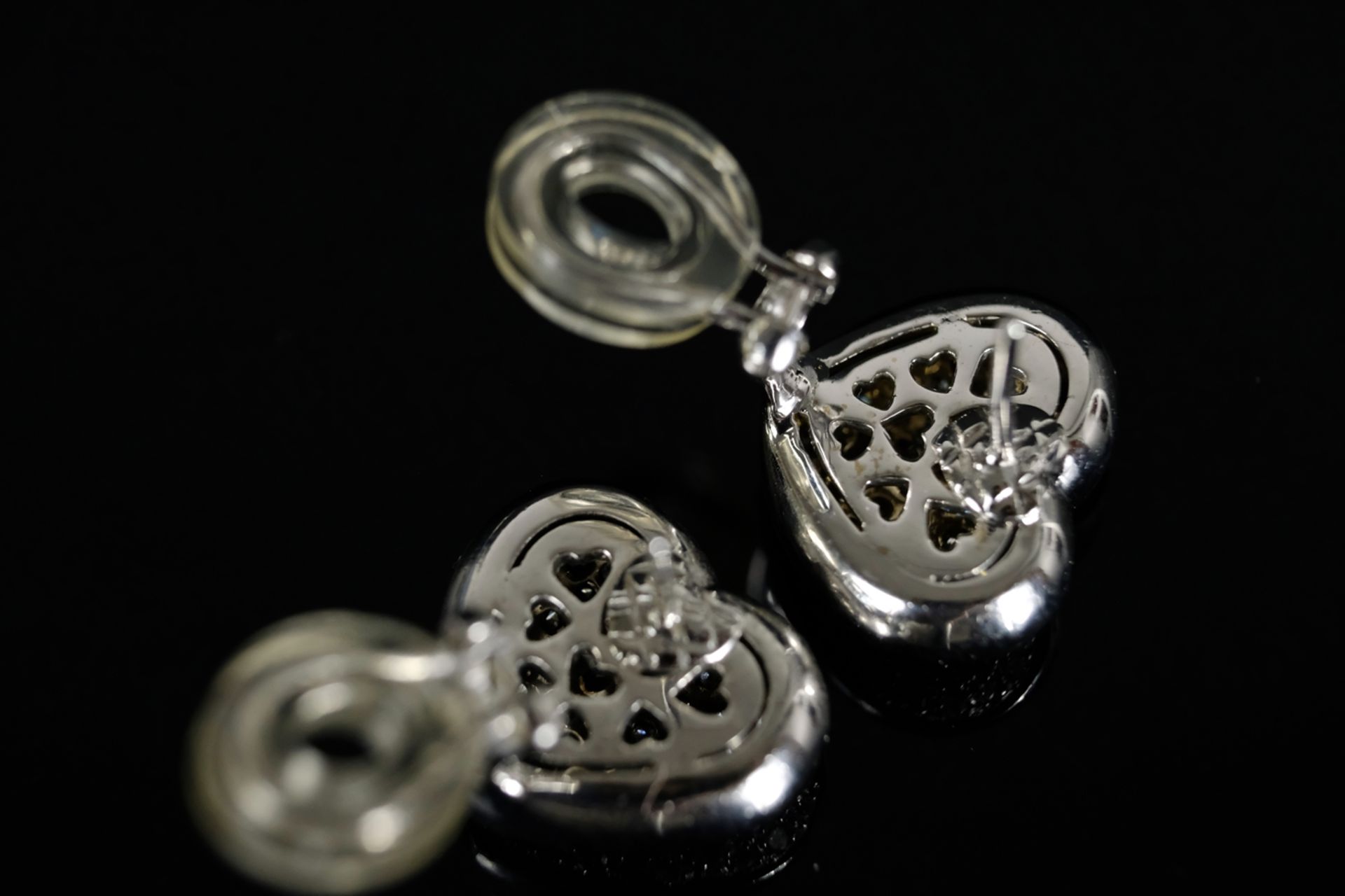 PAIR OF BRILLIANT HEART EARPLACES, each set with just under 60 brilliant-cut diamonds, around 1ct, - Image 3 of 3
