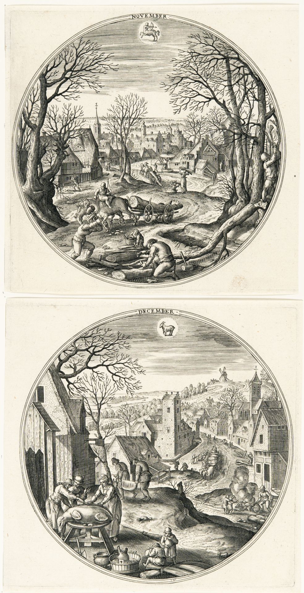 Adriaen Collaert – 12 sheets: The twelve months (round) - Image 4 of 5