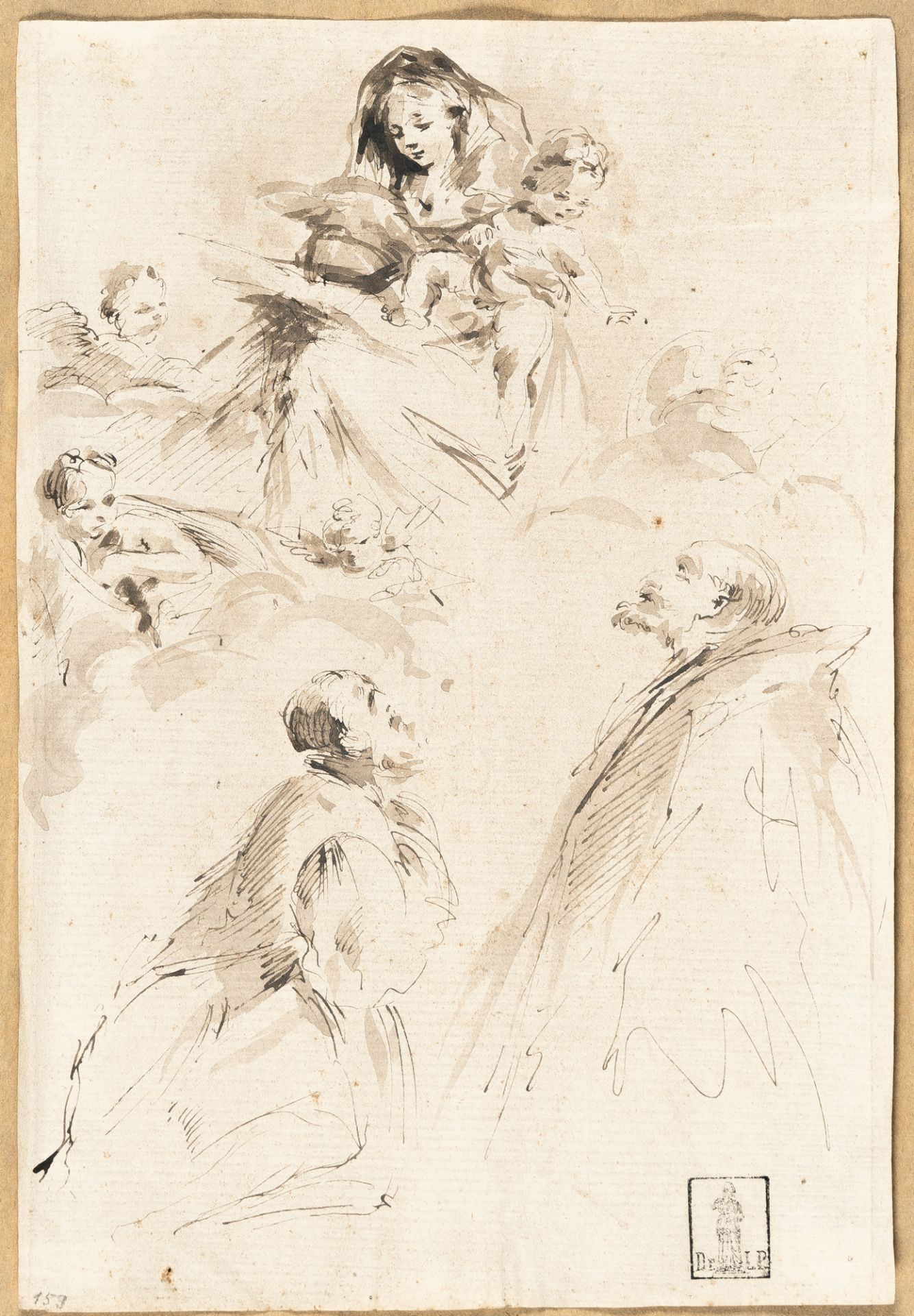 Giovanni Benedetto Castiglione (Zugeschrieben) – Die Madonna erscheint zwei Heiligen - Bild 2 aus 4