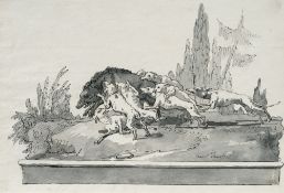 Giovanni Domenico Tiepolo – Jagdhunde reißen einen Eber
