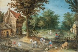 Christoffel van den Berghe (Zugeschrieben) – Blick auf eine Dorfstraße mit Pferdekarren und Werkstat