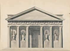Französisch – 4 Bll.: Diverse Architekturelemente – Klassizistischer Fassadenentwurf mit Figurennisc