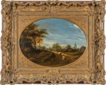 Jacob Salomonsz. van Ruysdael – Baumreiche Landschaft mit Viehherde und Reiter, im Hintergrund ein D