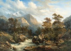 François Diday – Lauterbrunnental mit rauschendem Fluss und figürlicher Staffage