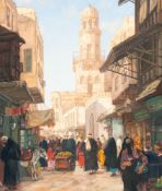 Georg Macco – Belebte Basarstraße vor einer Moschee in Kairo