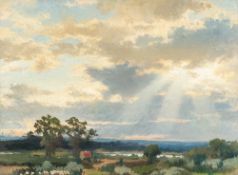 Julius Lange – Landschaft bei Dachau unter bewölktem Himmel mit Sonnendurchbruch