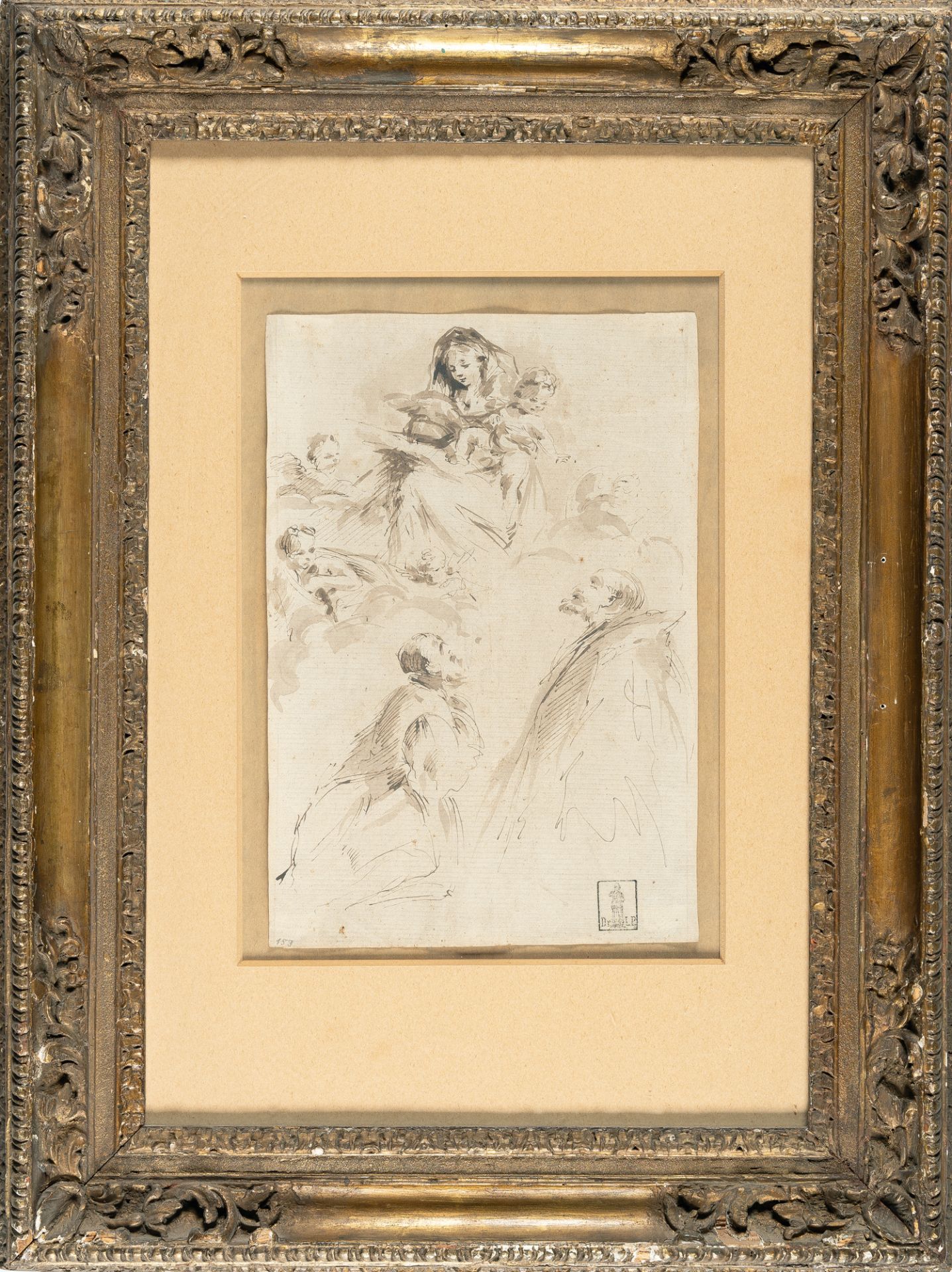 Giovanni Benedetto Castiglione (Zugeschrieben) – Die Madonna erscheint zwei Heiligen - Bild 4 aus 4