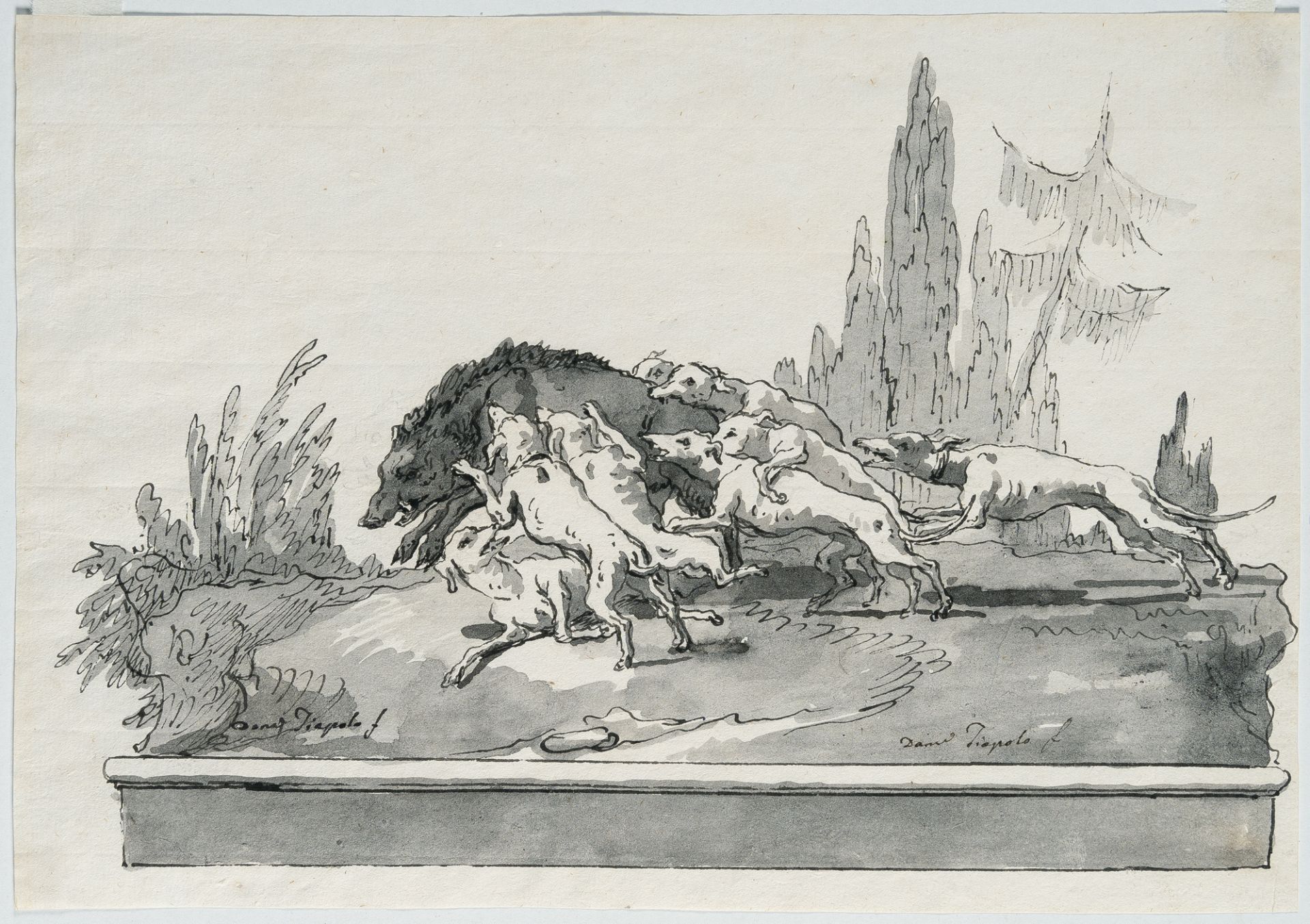 Giovanni Domenico Tiepolo – Jagdhunde reißen einen Eber - Bild 2 aus 3