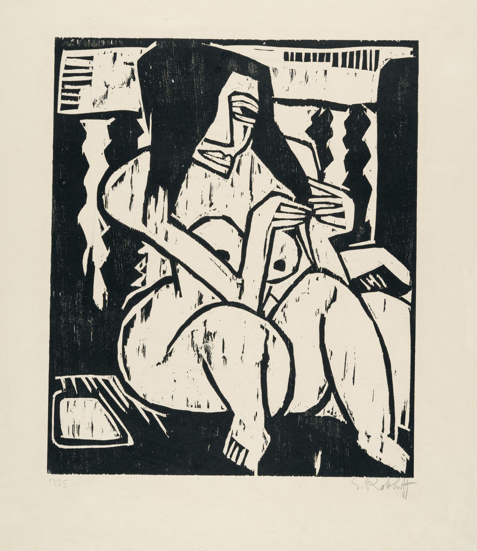 Karl Schmidt-Rottluff (1884 Rottluff bei Chemnitz - Berlin 1976), Woman with loose hairWoodcut on