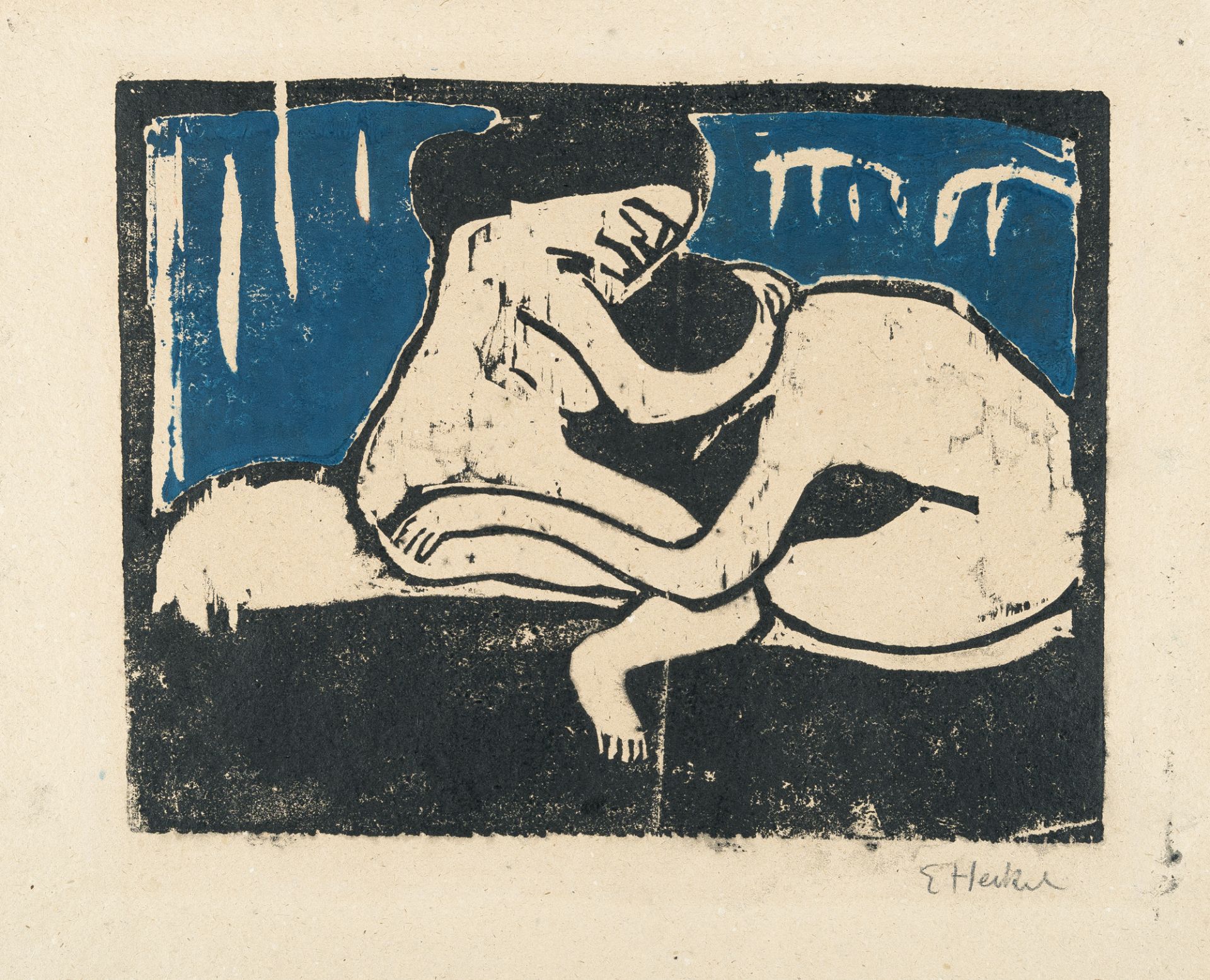 Erich Heckel (1883 Döbeln/Sachsen - Radolfzell 1970), “The couple” (Lovers/The couple)Woodcut in