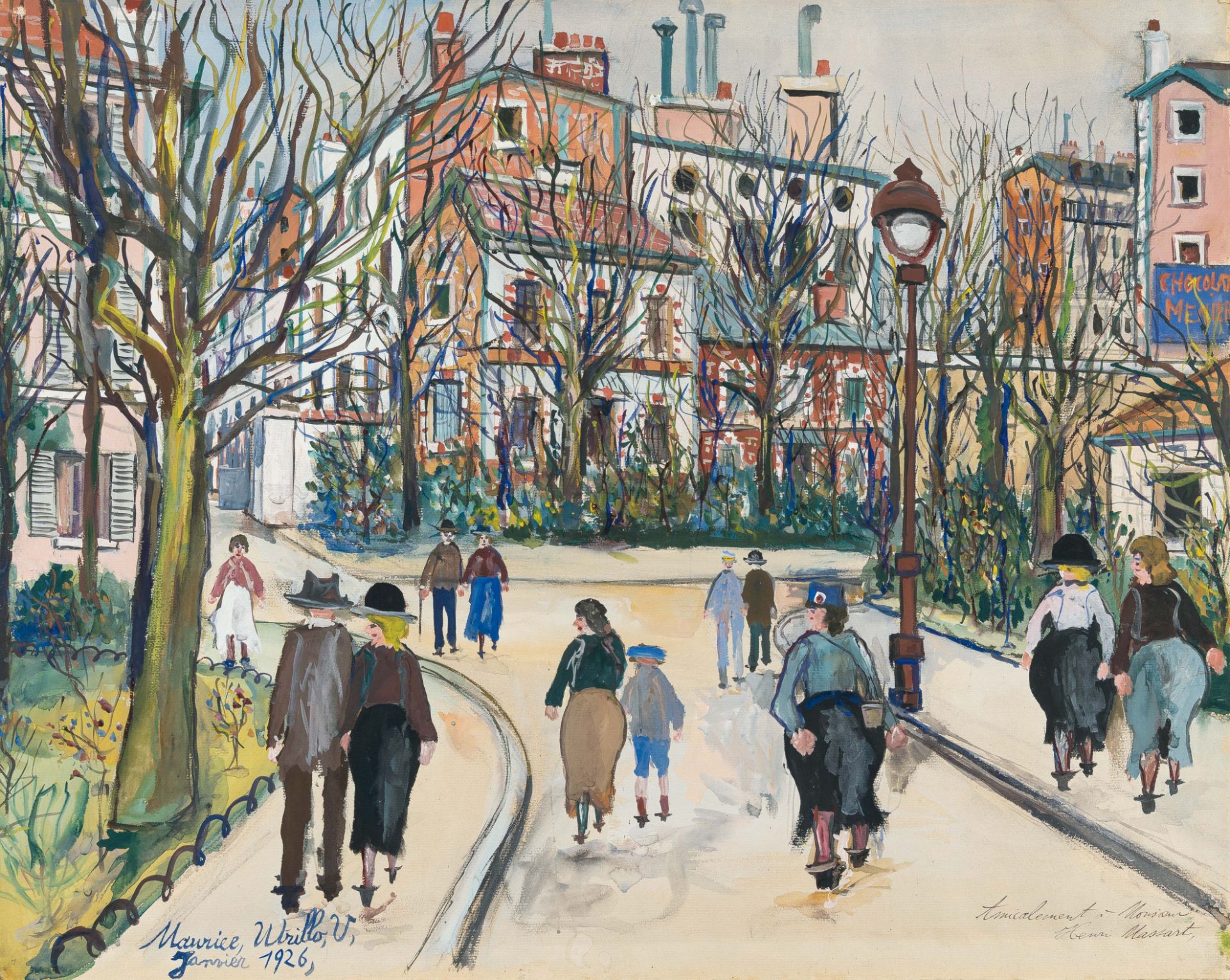 Maurice Utrillo (1883 Paris - Dax 1955), Rue à MontmartreGouache and watercolour on laid paper,