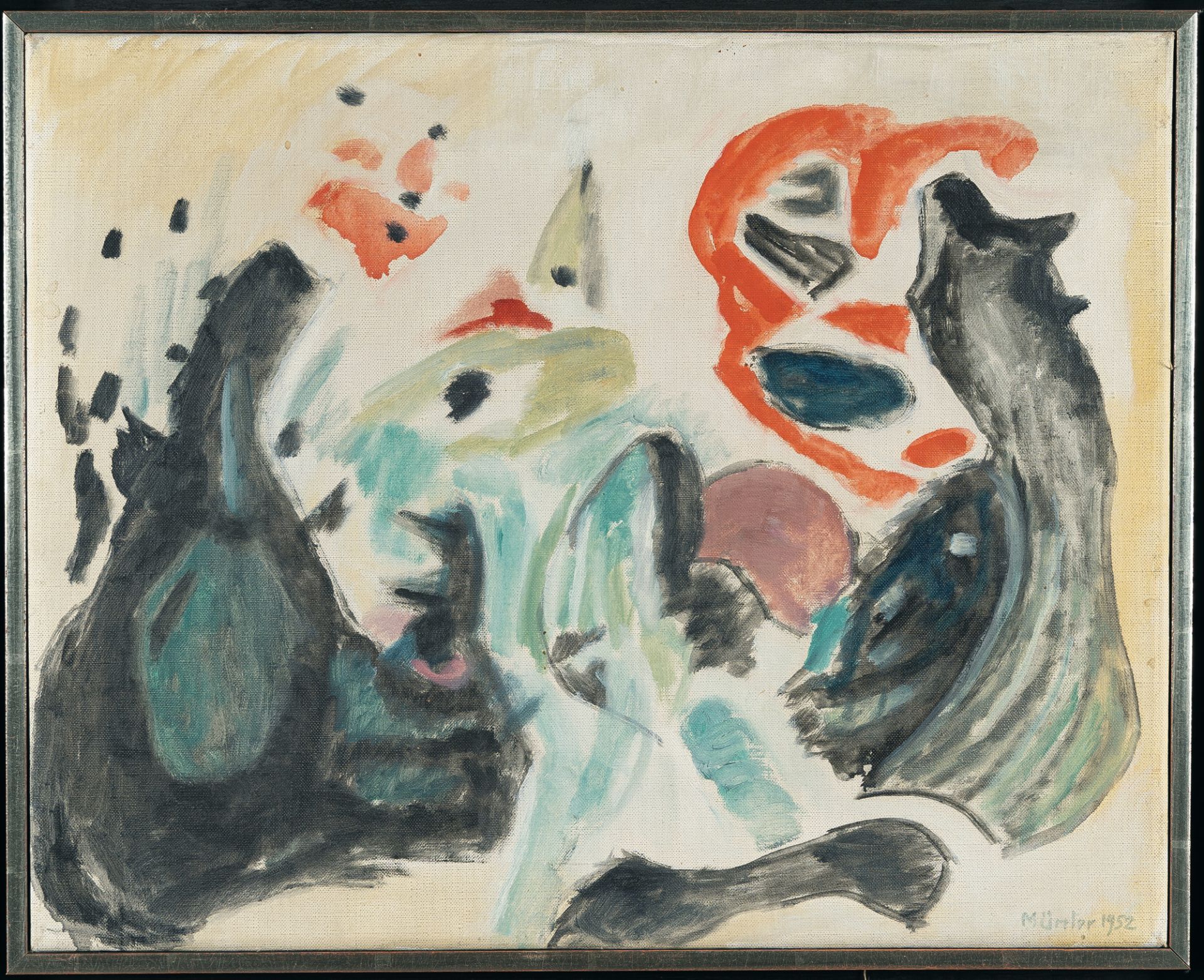 Gabriele Münter (1877 Berlin - Murnau 1962), “Black split in two”Oil on canvas. 1952. Ca. 33 x 41 - Image 2 of 4