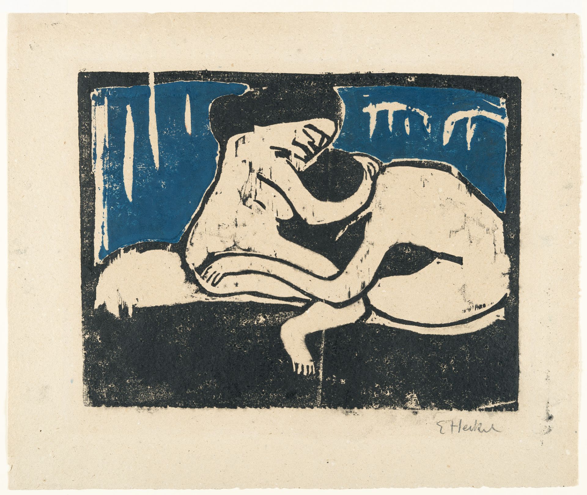 Erich Heckel (1883 Döbeln/Sachsen - Radolfzell 1970), “The couple” (Lovers/The couple)Woodcut in - Image 2 of 3