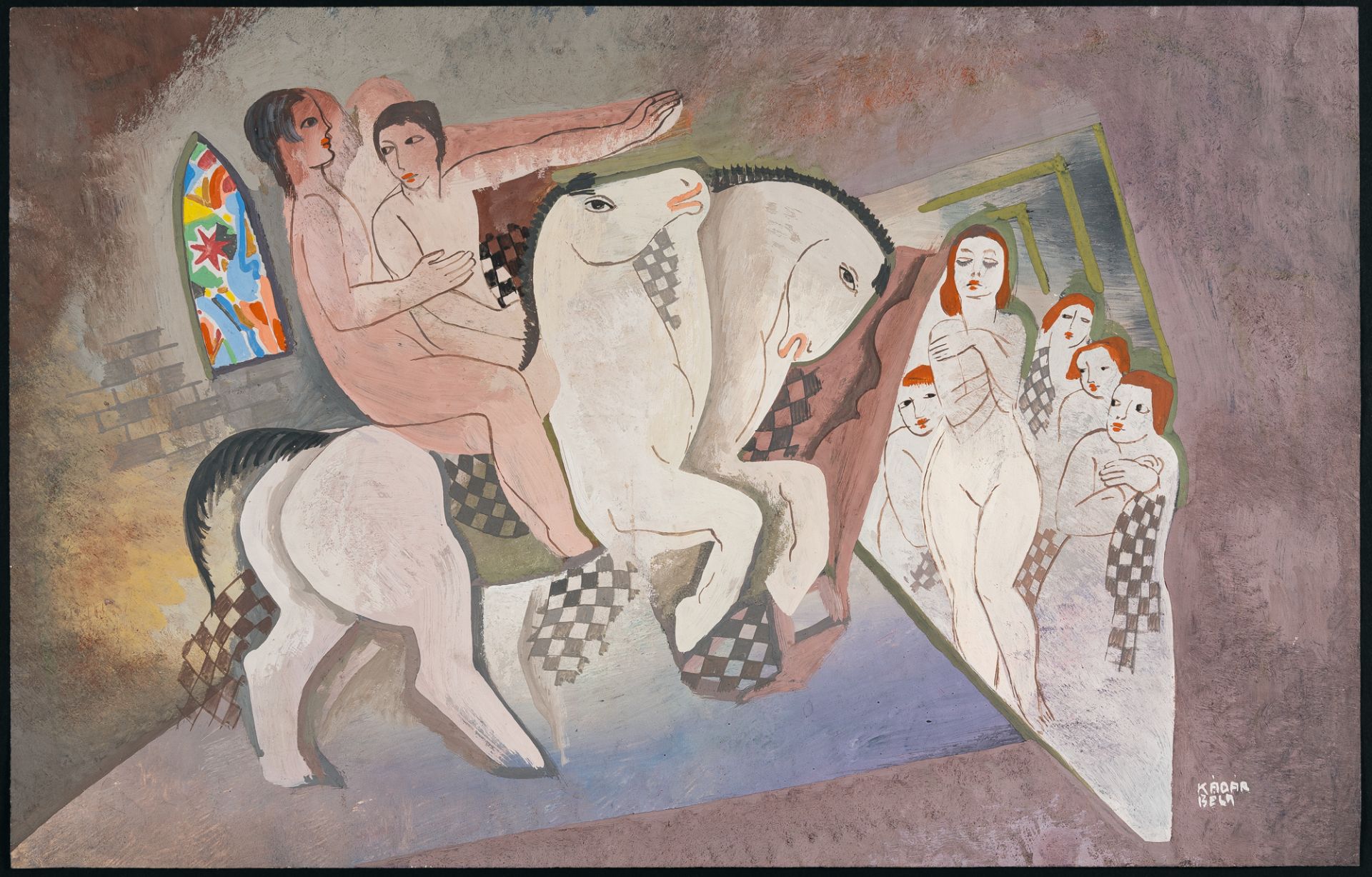 Béla Kádár (1877 - Budapest - 1956) – Reiterpaar mit zwei Pferden (Pair of riders with two horses) - Bild 2 aus 4