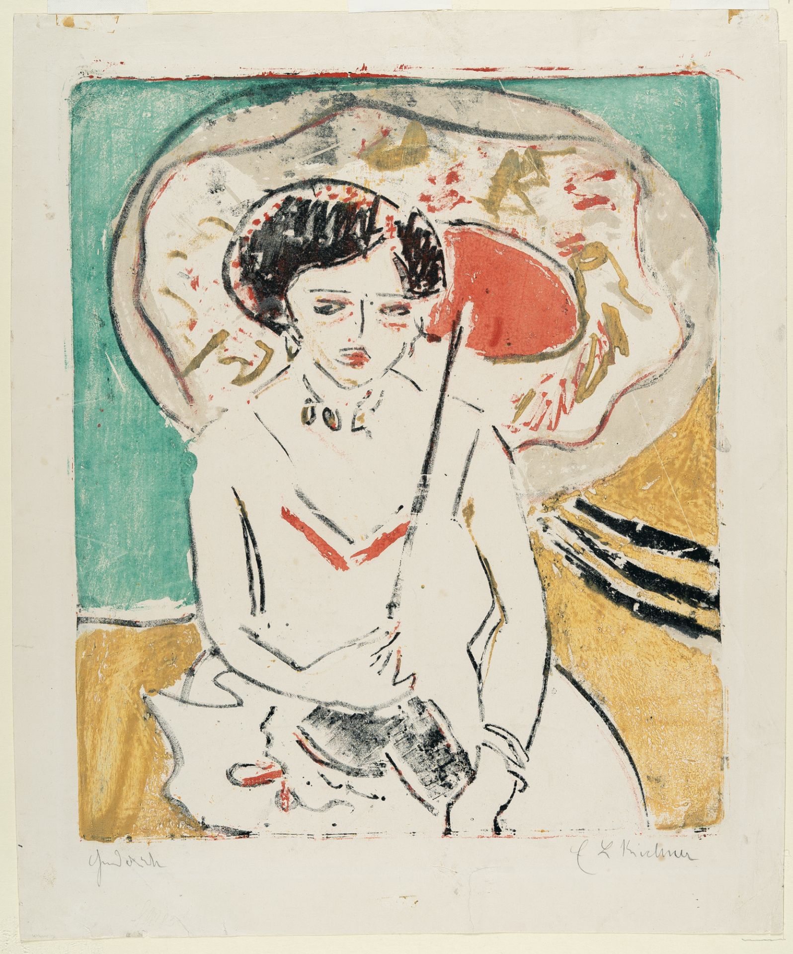 Ernst Ludwig Kirchner (1880 Aschaffenburg - Frauenkirch/Davos 1938) – Dodo mit japanischem Schirm (D - Bild 2 aus 3