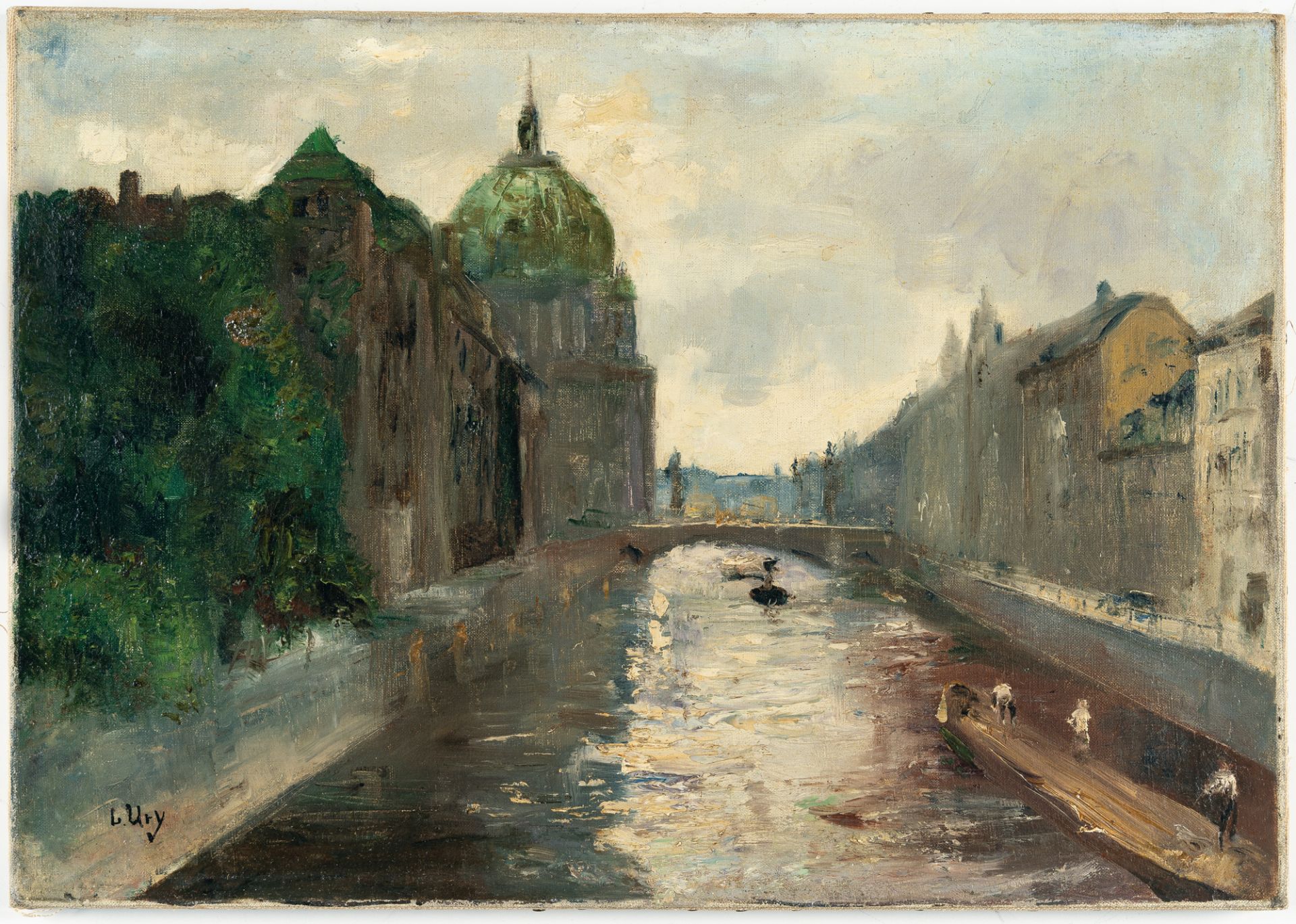 Lesser Ury (1861 Birnbaum/Posen - Berlin 1931), Berlin cathedral and city palace on the river Spree, - Image 2 of 4