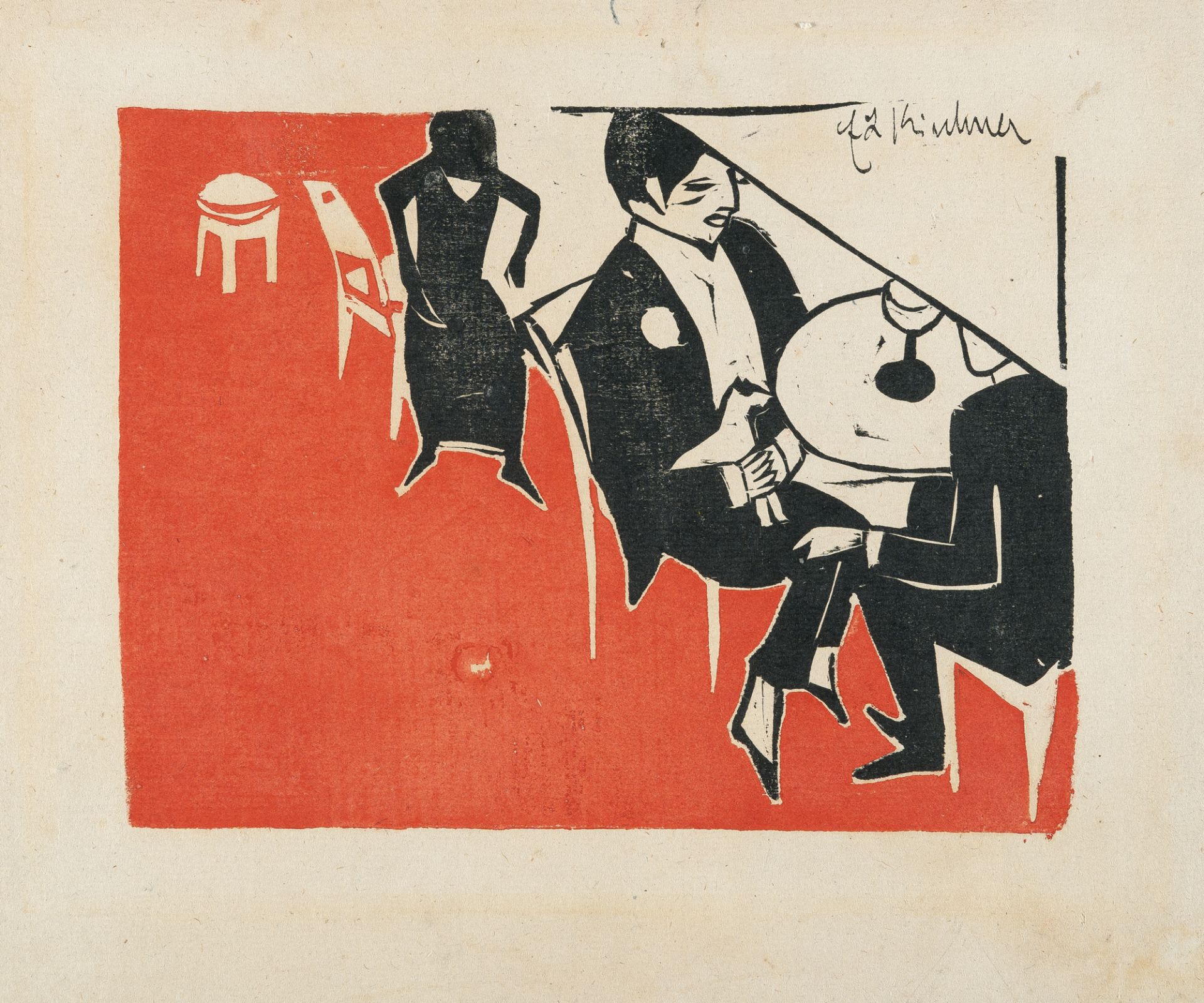 Ernst Ludwig Kirchner (1880 Aschaffenburg - Frauenkirch/Davos 1938) – Herr mit Schoßhündchen im Café