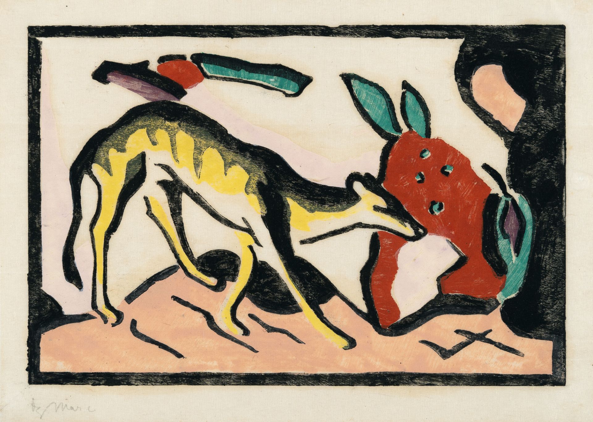 Franz Marc (1880 München - Verdun 1916), Mythical beastWoodcut in colours on Japanese laid paper. (