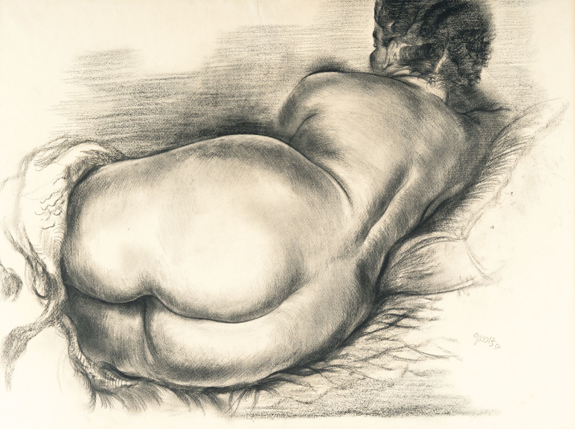 George Grosz (1893 - Berlin - 1959), Recumbent Female NudeCharcoal on Ingres laid paper by