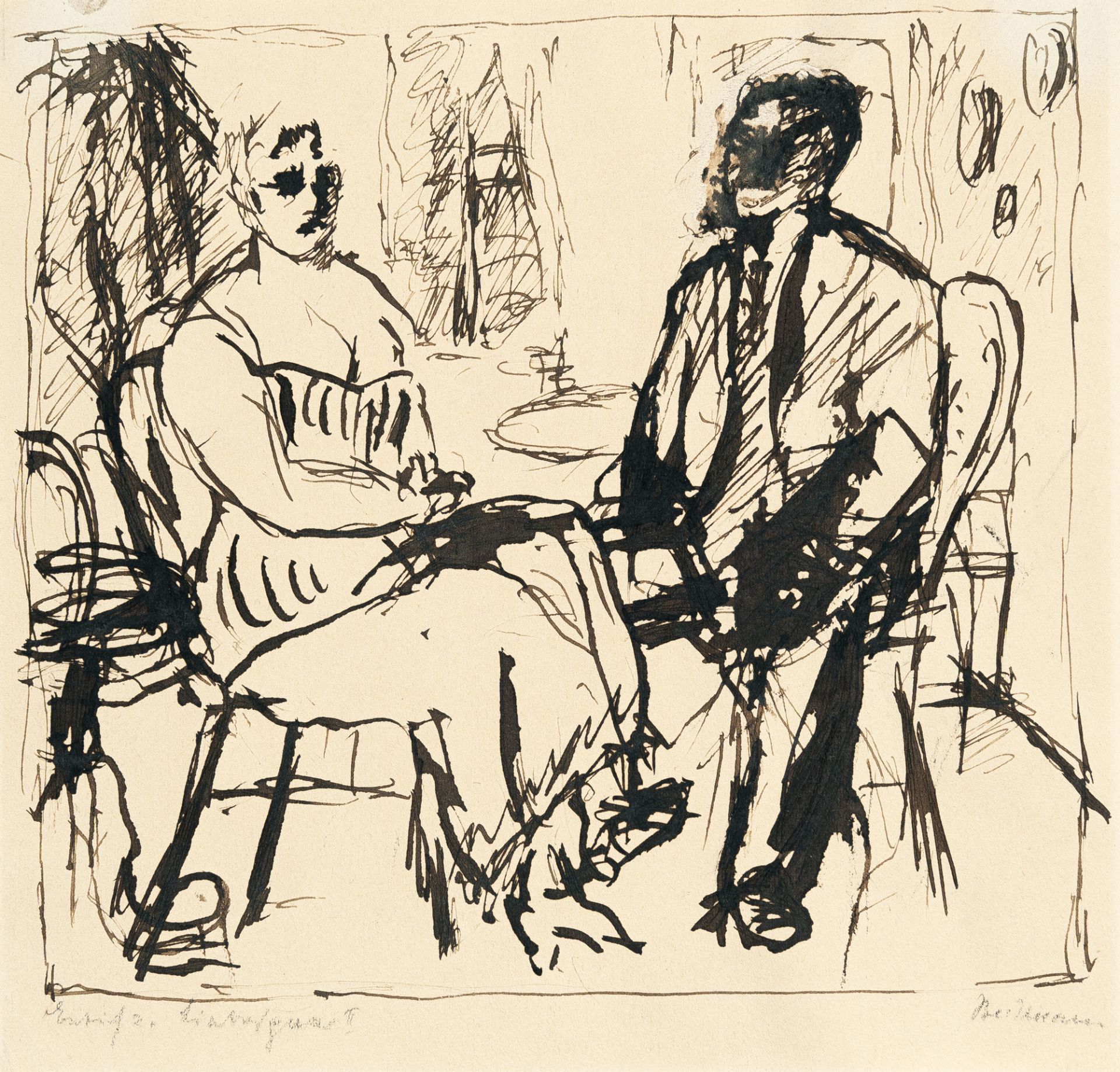 Max Beckmann (1884 Leipzig - New York 1950), Composition sketch for the painting “Lovers”Ink on