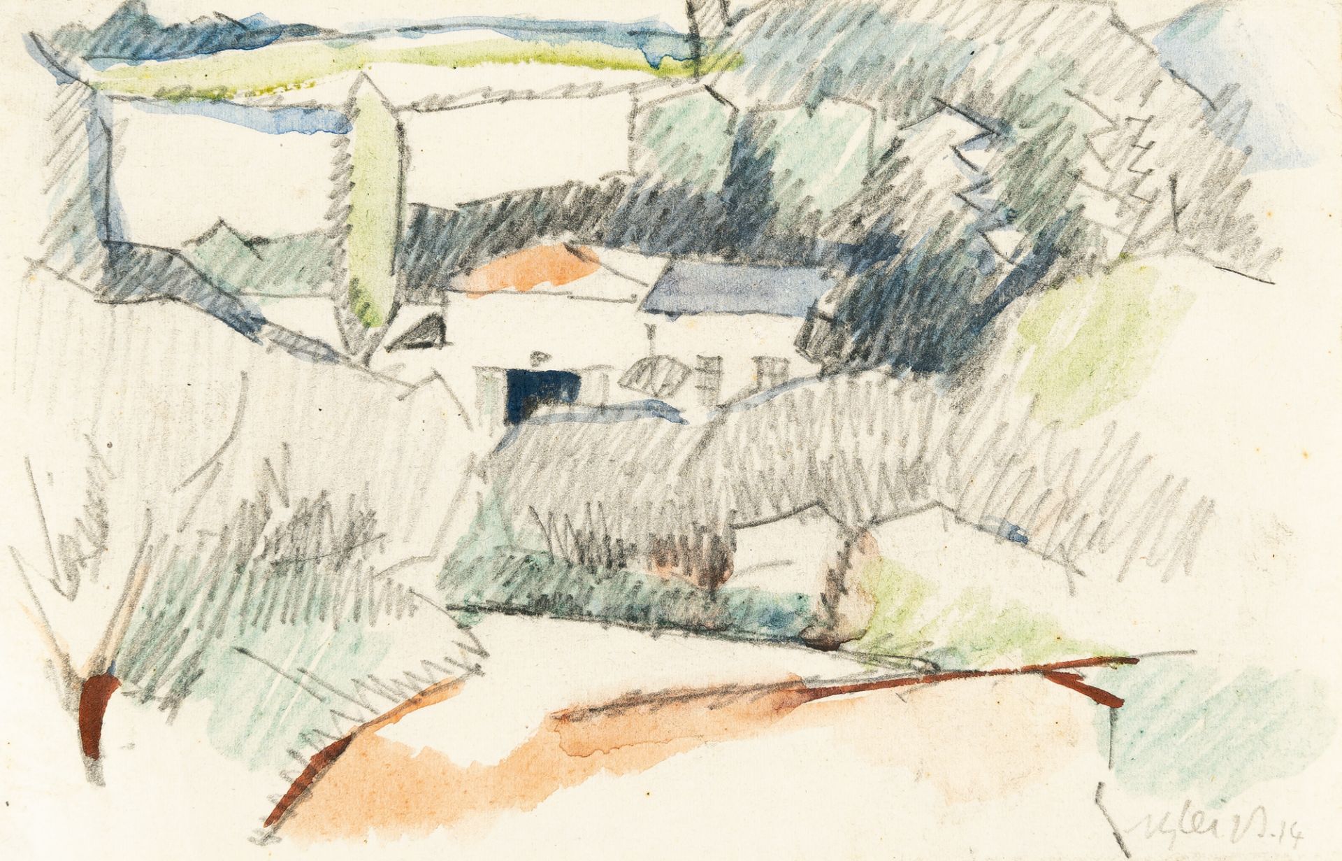 Albert Gleizes (1881 Paris - Saint-Remy-de-Provence 1953) – Maisons au milieu des collines (Maisons 
