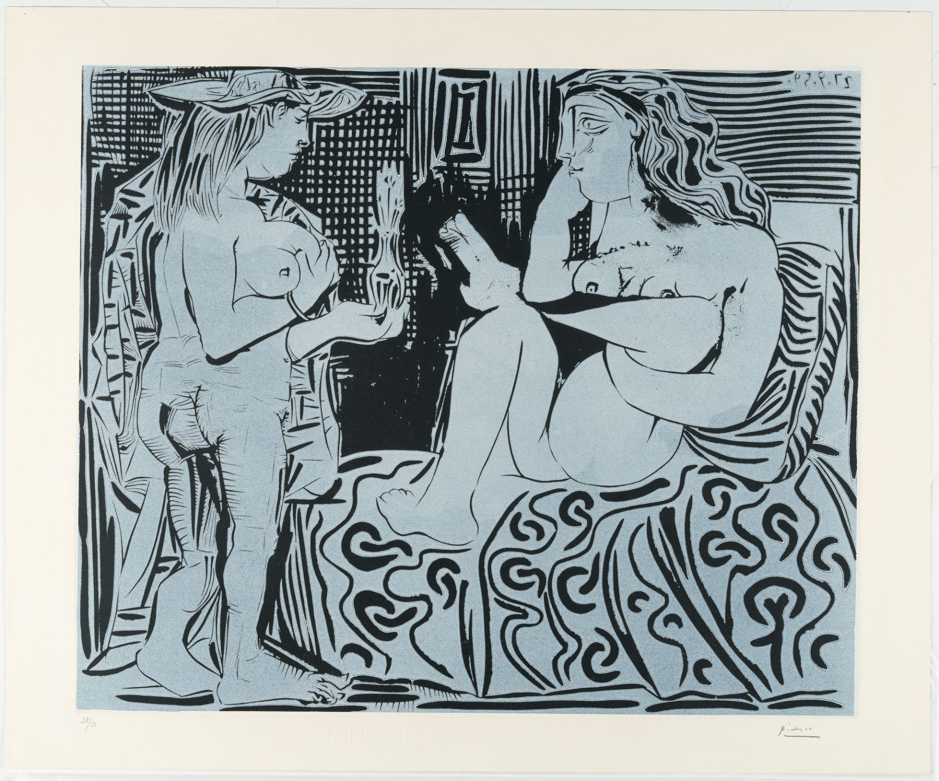 Pablo Picasso (1881 Málaga - Mougins bei Cannes 1973), Deux femmes avec un vase à fleursLino print - Image 2 of 3