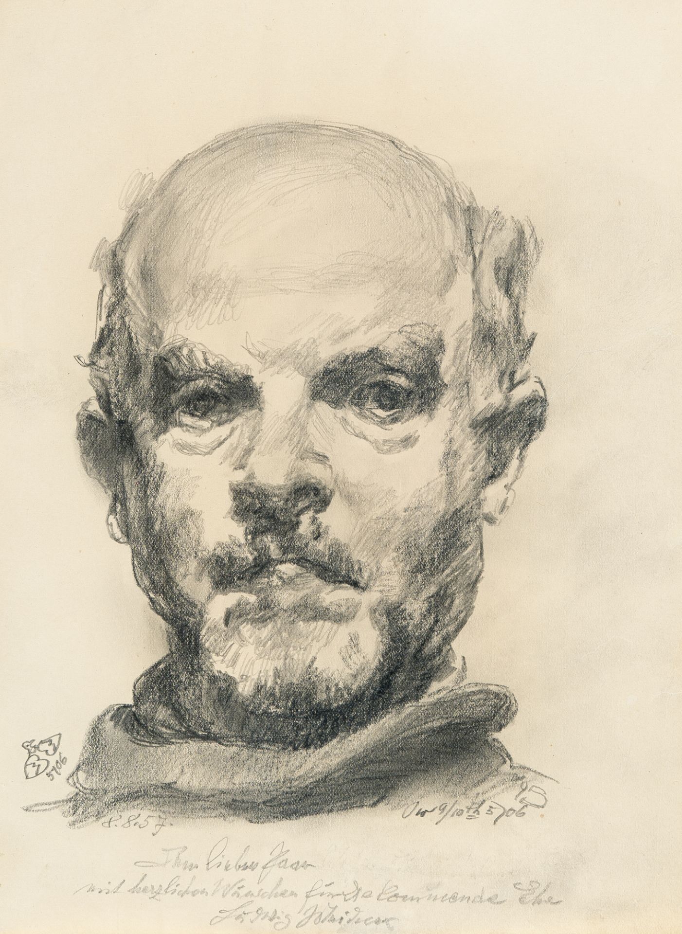Ludwig Meidner (1884 Bernstadt/Schlesien - Darmstadt 1966), Self portraitPencil on paper. (1946).