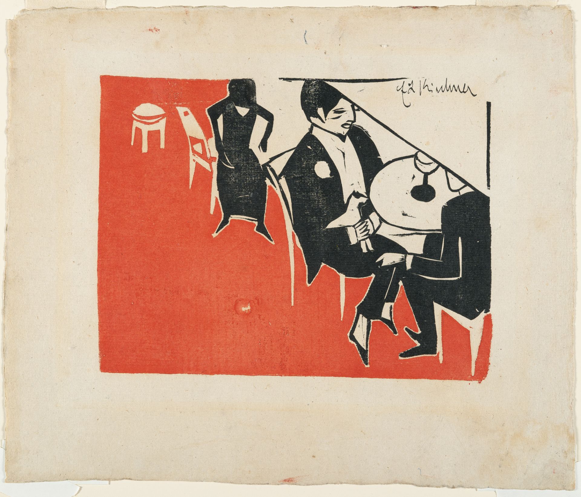 Ernst Ludwig Kirchner (1880 Aschaffenburg - Frauenkirch/Davos 1938) – Herr mit Schoßhündchen im Café - Bild 2 aus 3