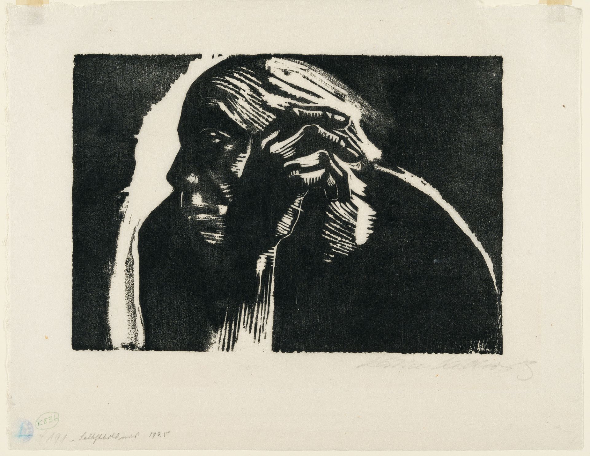 Käthe Kollwitz (1867 Königsberg - Moritzburg 1945), Self portraitWoodcut on fine Japanese laid - Image 2 of 3