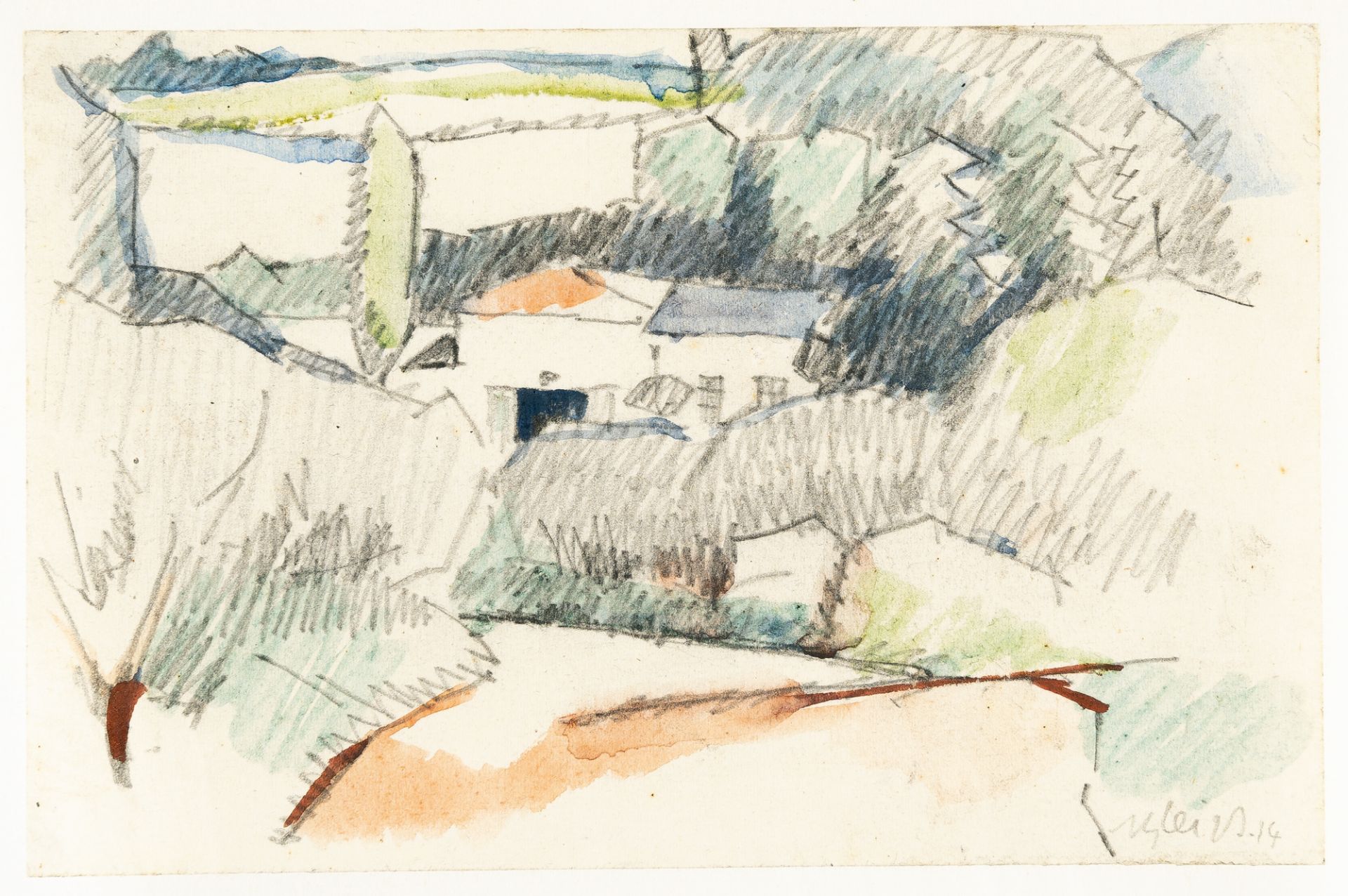 Albert Gleizes (1881 Paris - Saint-Remy-de-Provence 1953), Maisons au milieu des collinesWatercolour - Image 2 of 4