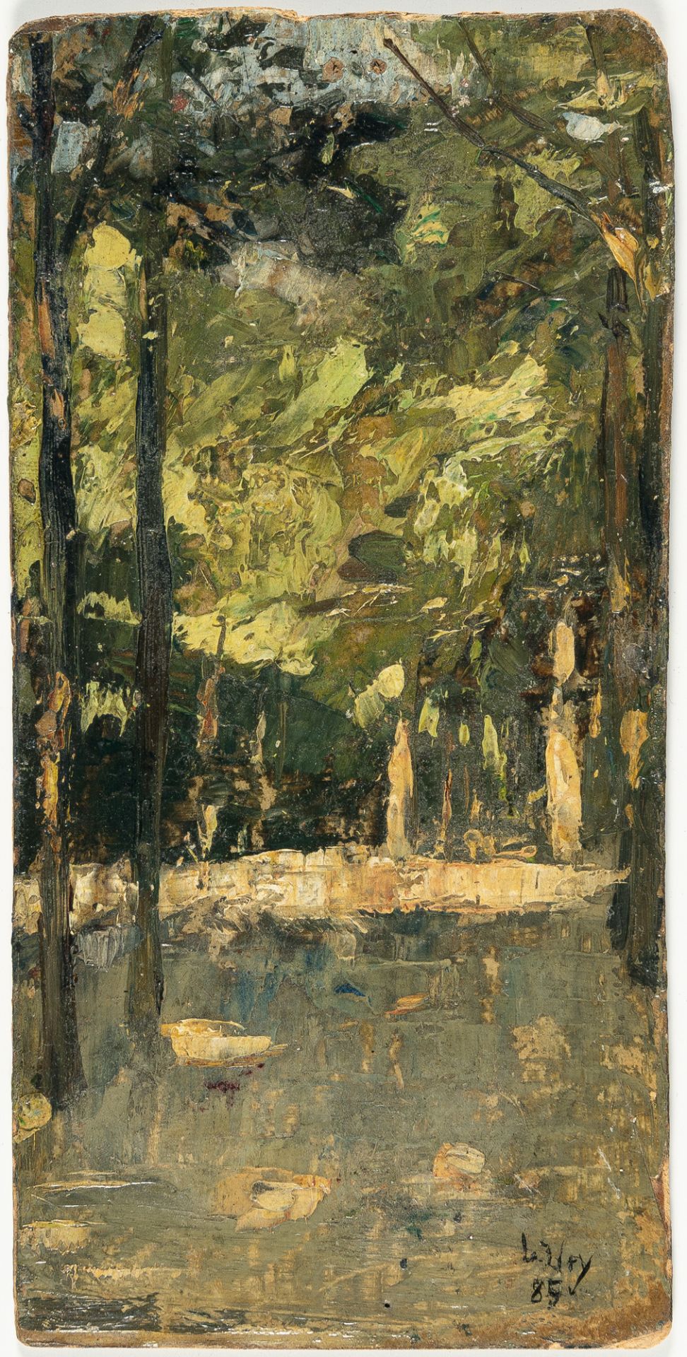 Lesser Ury (1861 Birnbaum/Posen - Berlin 1931), Forest interiorOil on cardboard. (18)85. Ca. 17.5 - Image 3 of 5