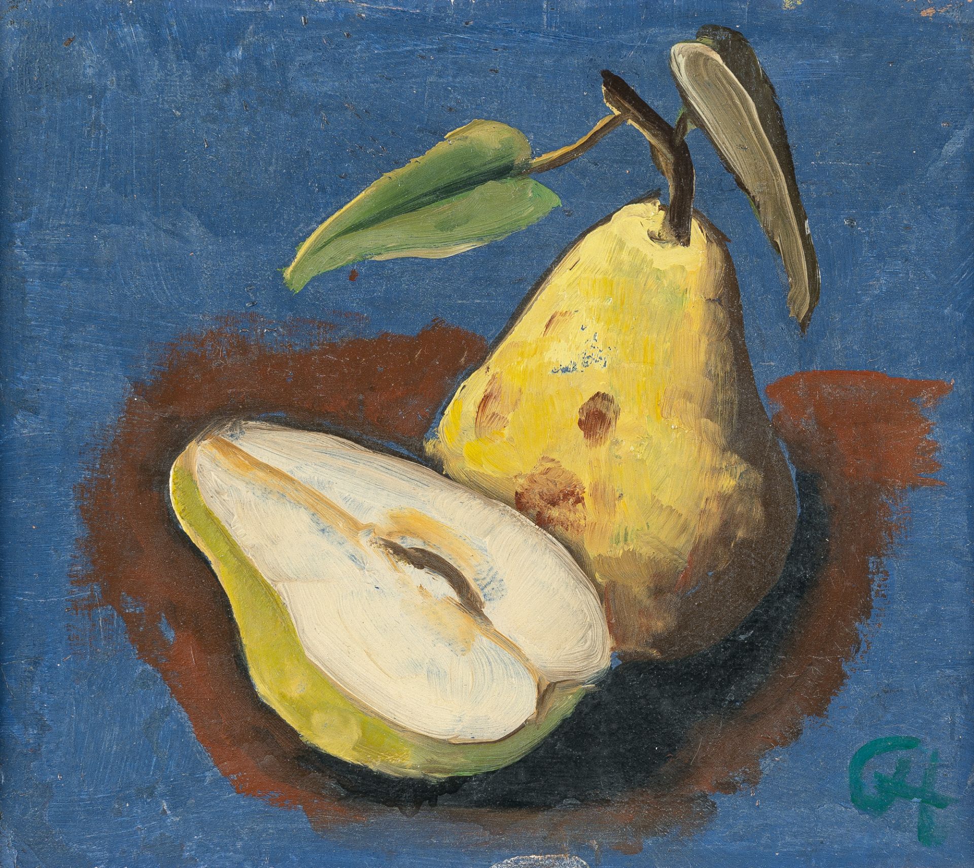 Karl Hofer (1878 Karlsruhe - Berlin 1955), PearsOil on cardboard. Ca. 22.5 x 26 cm. Signed with