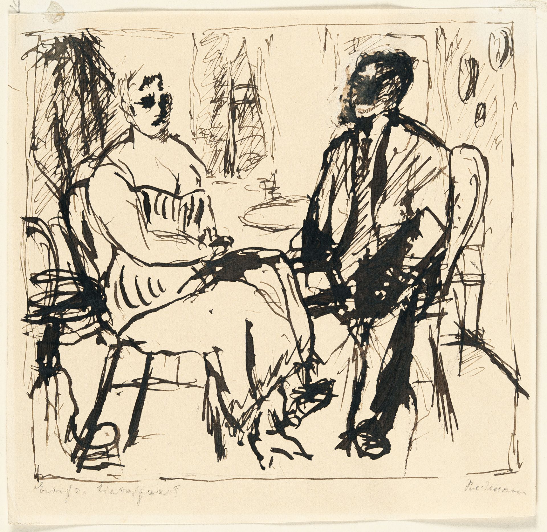 Max Beckmann (1884 Leipzig - New York 1950), Composition sketch for the painting “Lovers”Ink on - Image 2 of 3