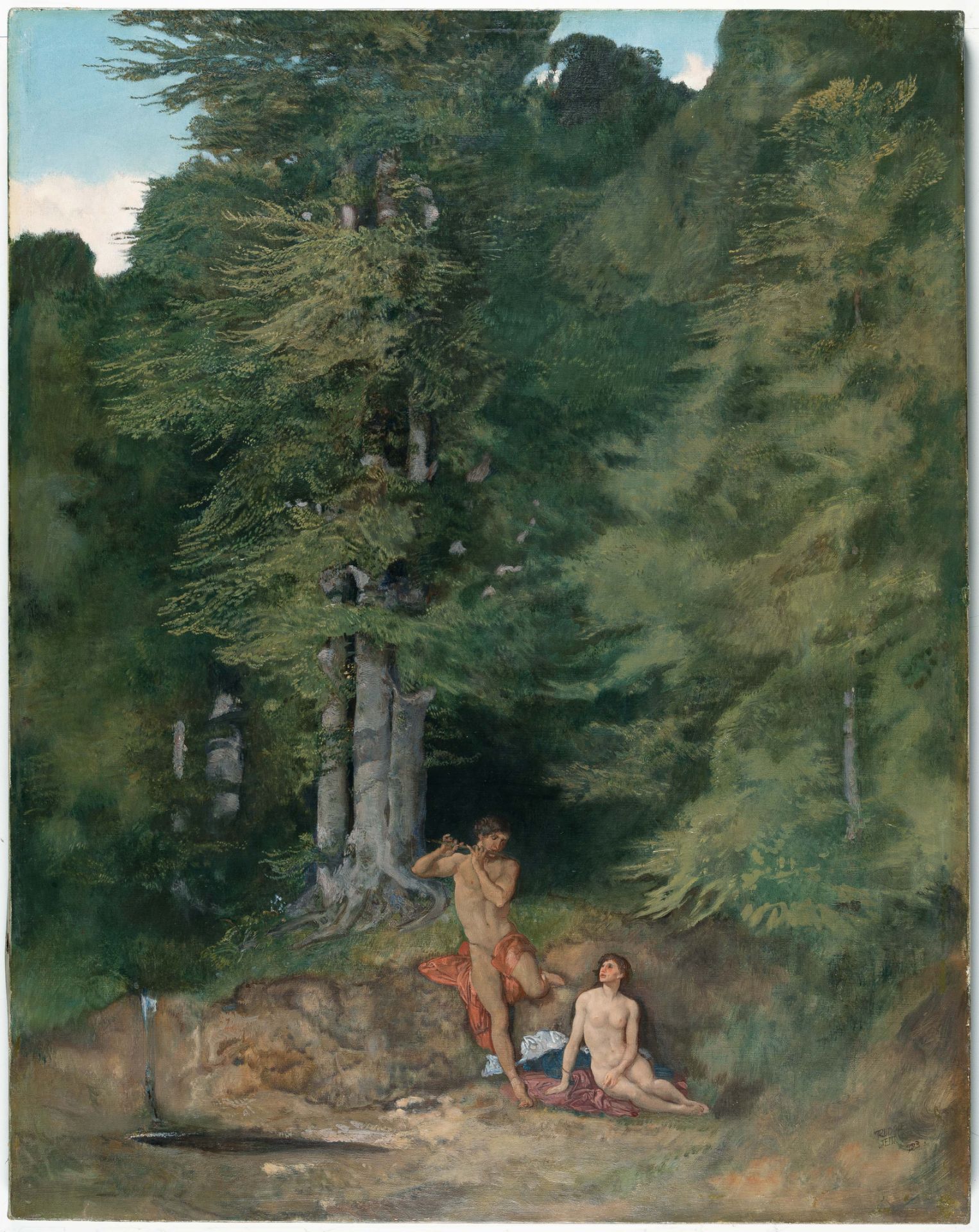 Rudolf Jettmar (1869 Zawodzie bei Krakau - Wien 1939) – Flötenbläser an einer Waldquelle (Flute play - Bild 2 aus 5