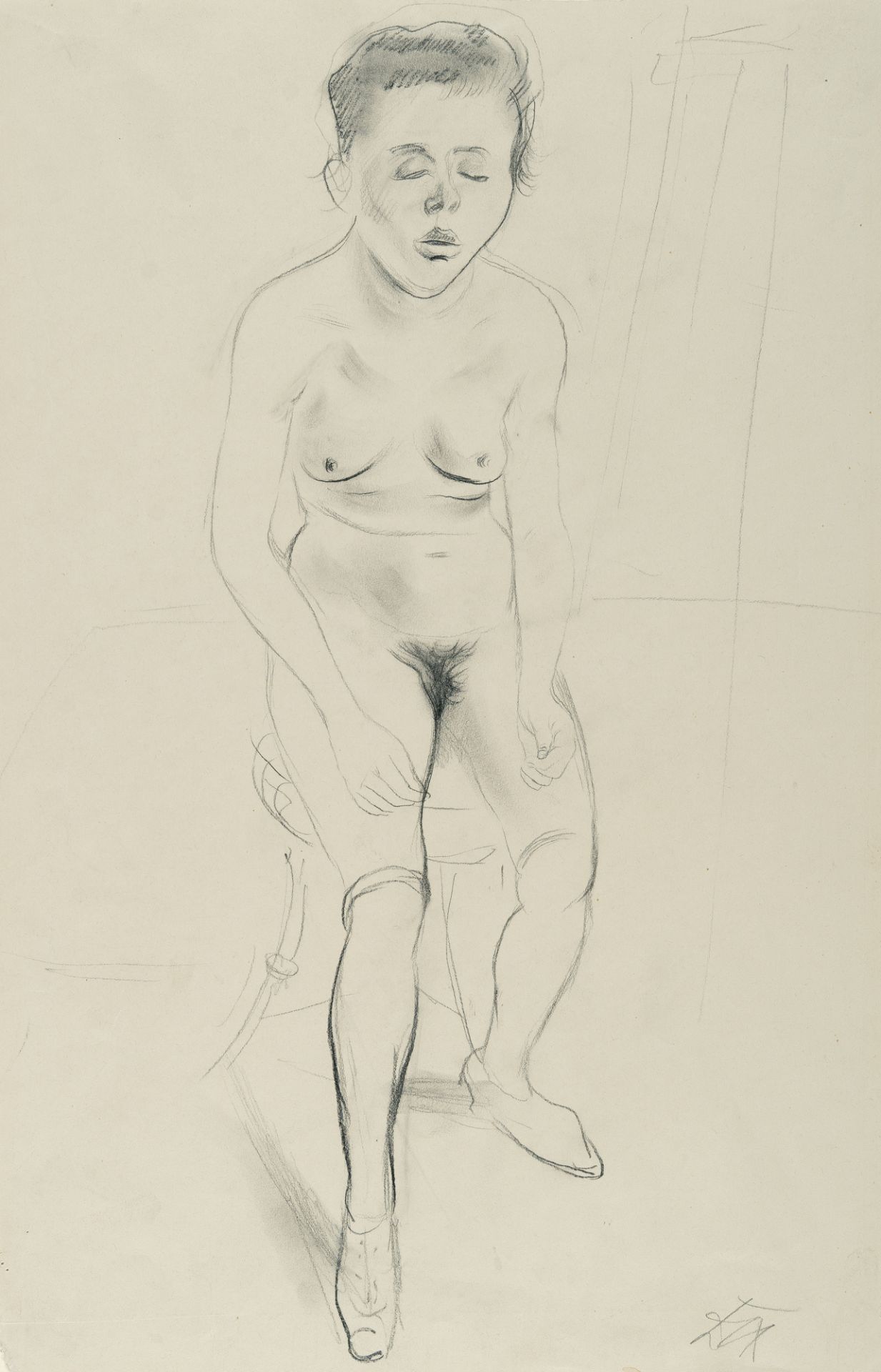 Otto Dix (1891 Untermhaus bei Gera - Singen 1969), Female nude in a chairPencil on pale grey